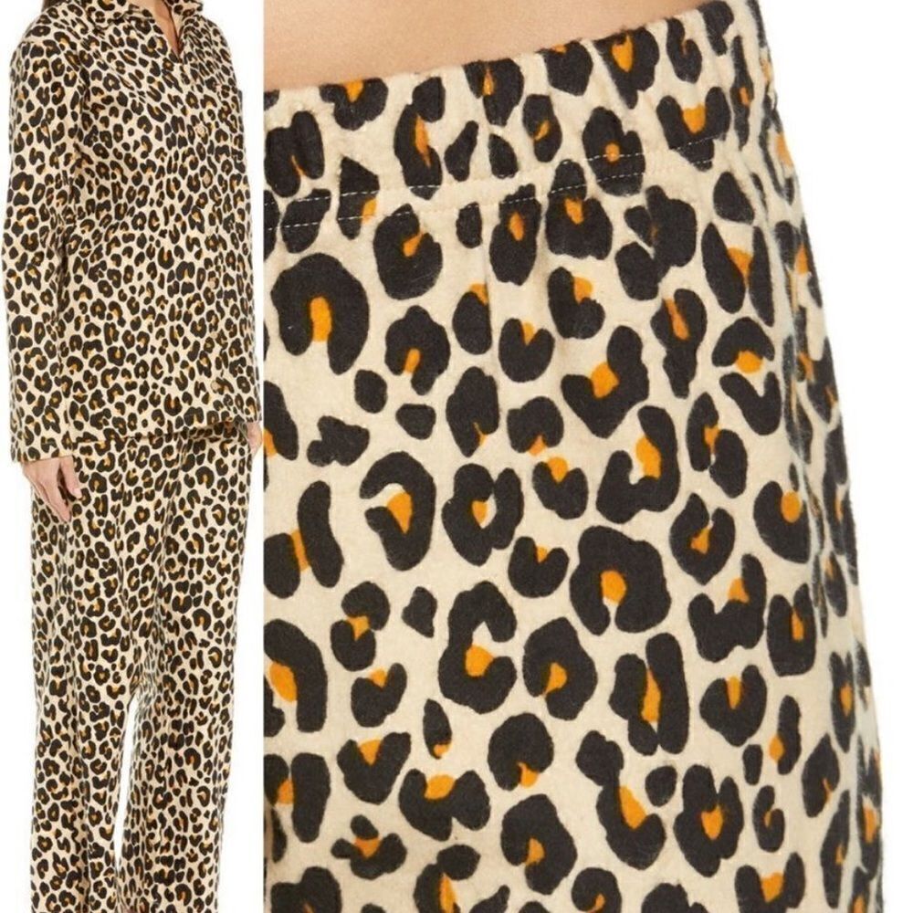 Nordstrom Leopard Print Flannel Patchwork Pajamas Small
